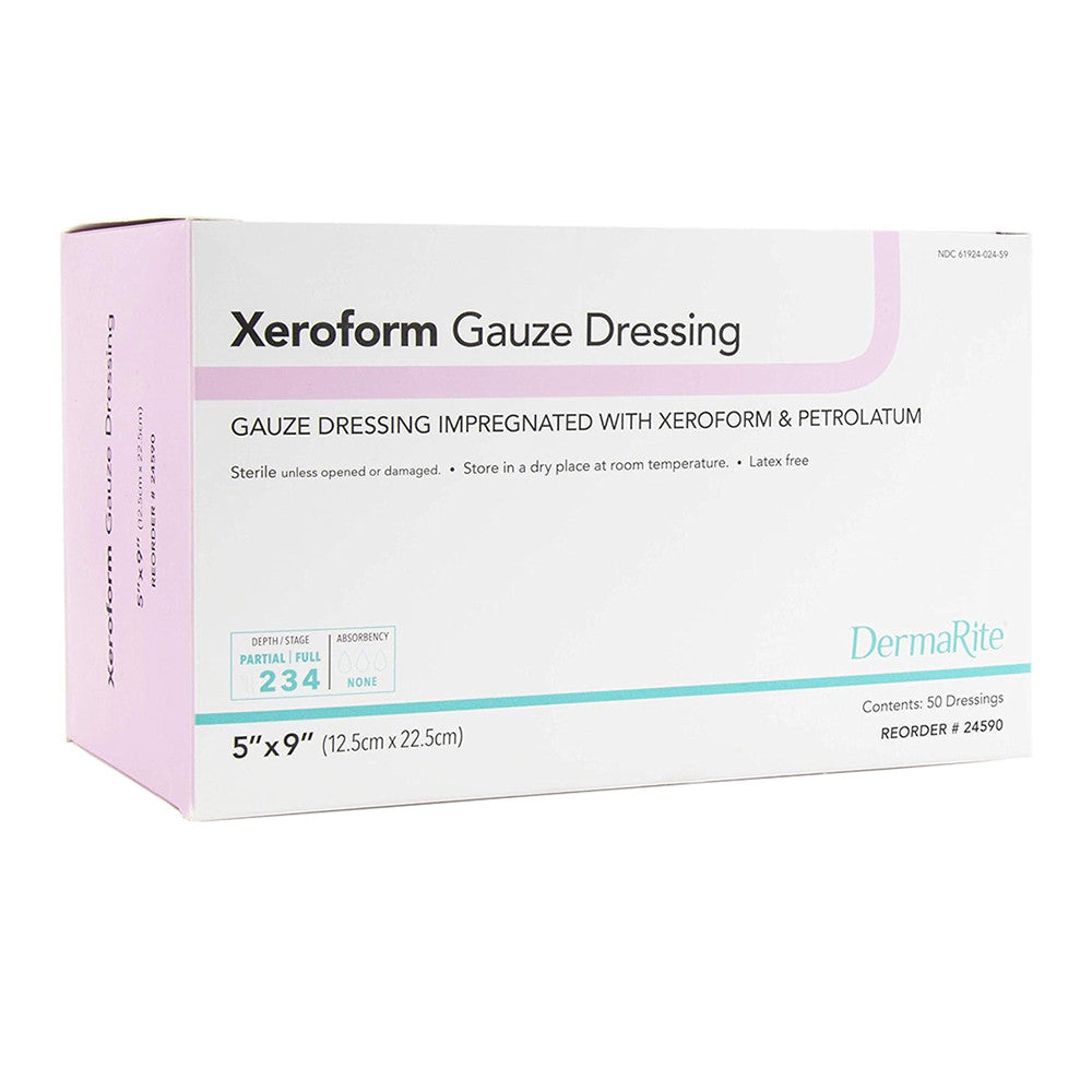 Impregnated Dressing 5 X 9" Gauze Xeroform / Petrolatum by DermaRite, 50 Ea
